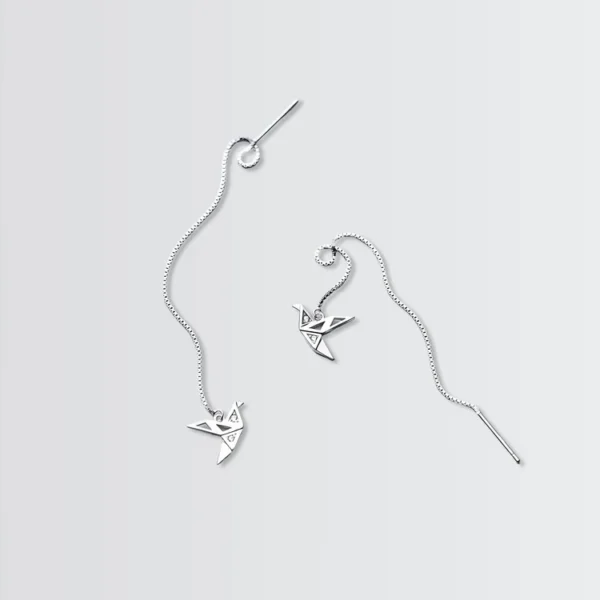 Origami Bird Chain Earrings - Image 3