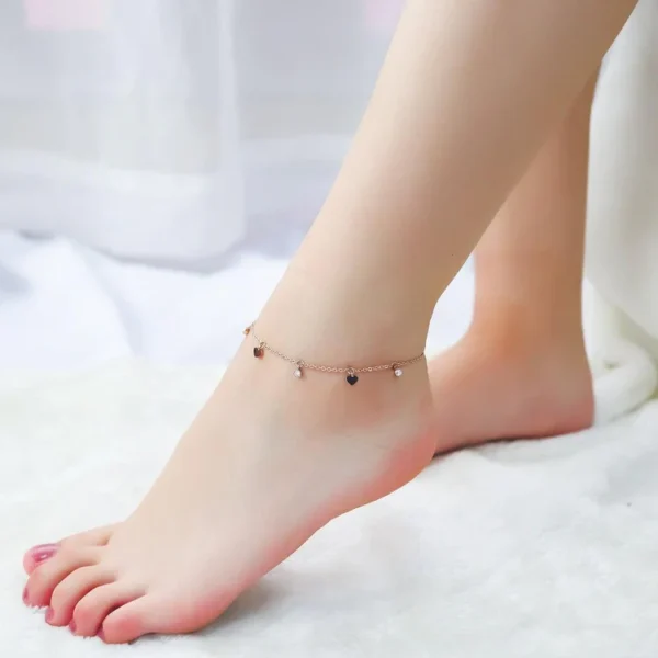 Tiny Heart & Solitaire Anklet - Image 2